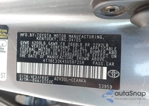 2005 Toyota Camry Le/Se/Std/Xle из США, поврежденный, VIN 4T1BE32K45U587258